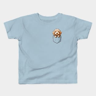 Cute Goldendoodle Puppy in Shirt Pocket Design Kids T-Shirt